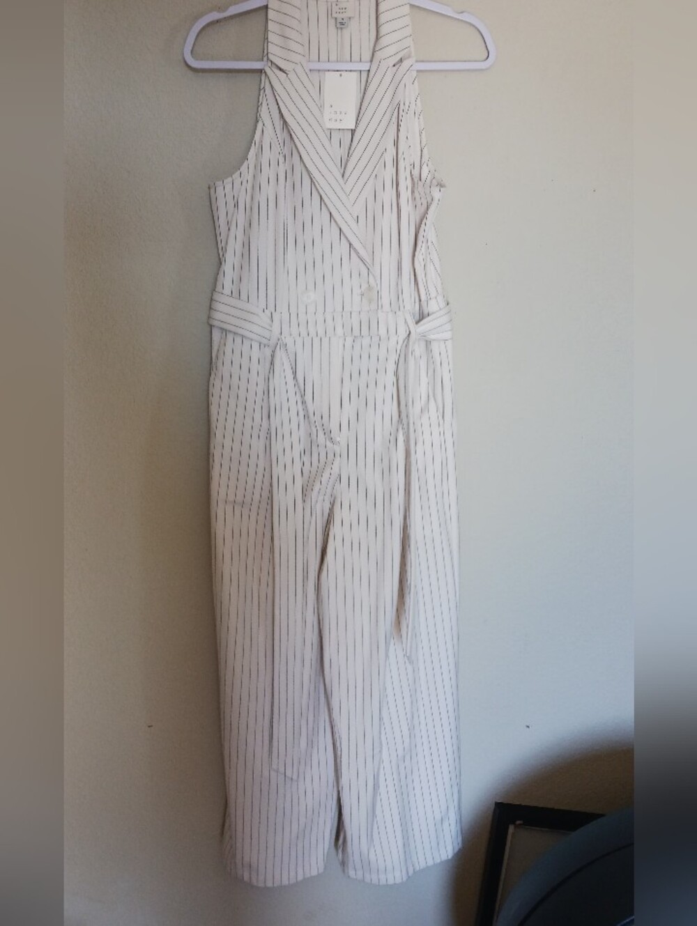 a new day White Jumpsuit with Black Pinstripes